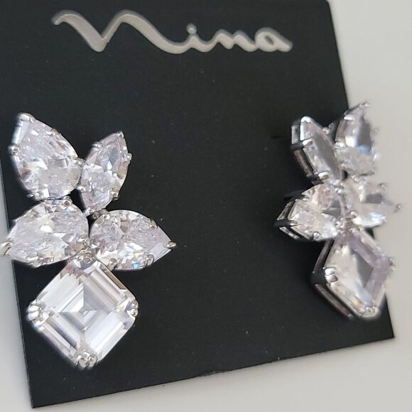 Earrings Cubic Zirconia Nina Silver Toned Earrings NWT #0331 - Picture 5 of 8